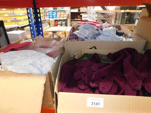 Children's hats and bonnets, Scot & Scot purple cashmere gloves, blue cashmere gloves, children's clothing. (3 boxes)