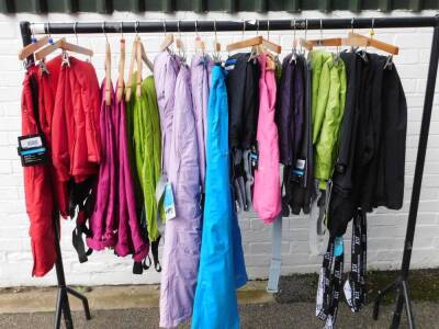 Trespass and other performance wear, including brightly coloured waterproof trousers. (qty)