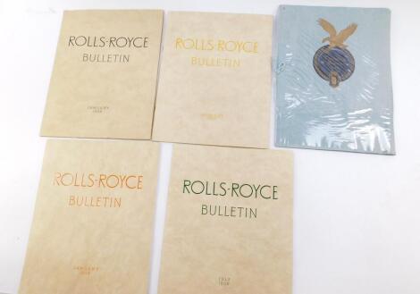 Four Rolls Royce Bulletins, dated January 1956, July 1956, January 1957, and January 1958, together with a Rolls Royce Battle of Britain Memorial Window Souvenir Booklet 1949. (5) 