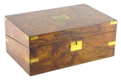 A Victorian and brass bound writing box, the hinged lid enclosing a fitted interior, 40cm W.