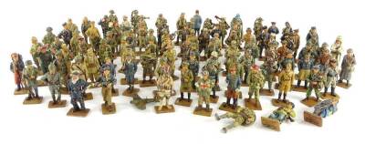 Lead figures of WWII soldiers, Allied and Axis powers, including Adolf Hitler and Benito Mussolini. (a quantity)