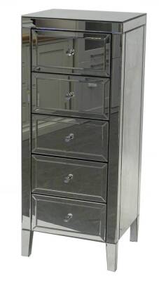 An ex shop display Birlea Camden five drawer mirrored tall boy, on sqaure tapering legs, 50cm W, retail price was £529.99 reduced to £398.49.