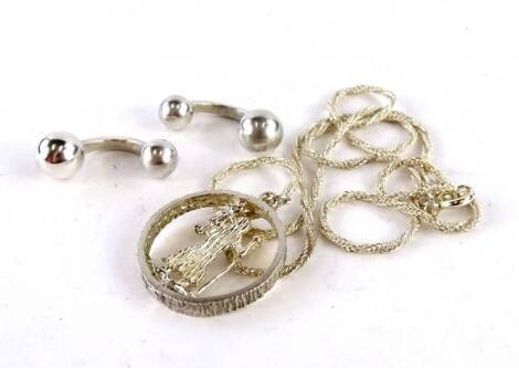 Various silver jewellery, to include a silver St Christopher pendant and chain, and two belly bars. (3)