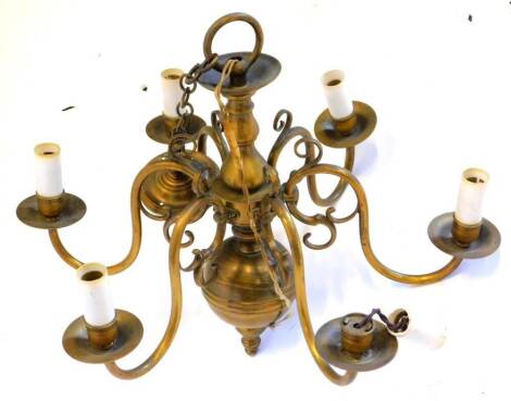 A Dutch style gilt metal six branch chandelier, 63cm W.