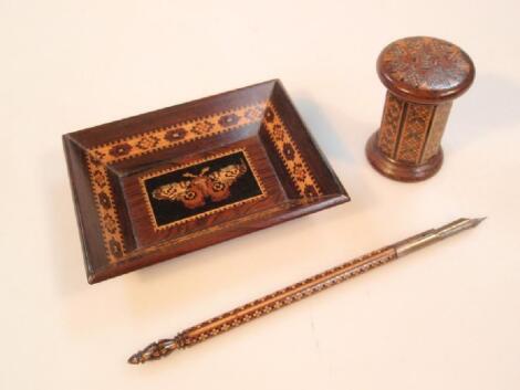 A late Victorian Tunbridge ware rectangular pin tray