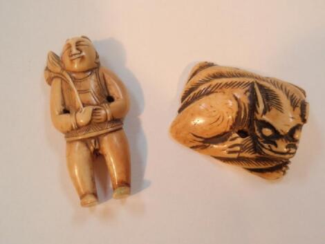 Two Japanese carved ivory Netsuke