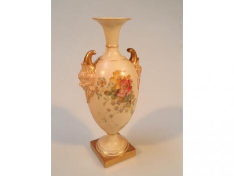 A Royal Worcester blush ivory ovoid two-handled vase