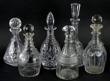 A collection of 19thC and later cut glass decanters and stoppers, (6)