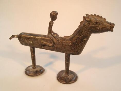 An African bronze tribal figure of a horse with seated rider