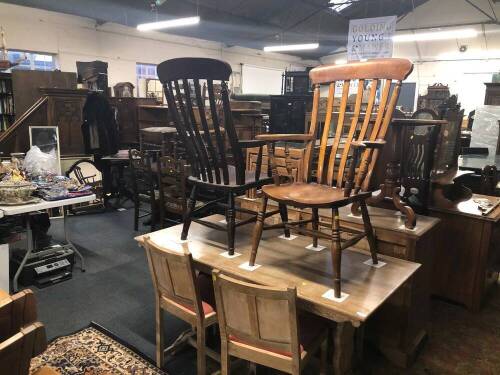 Antique and modern furniture. To include a selection of Victorian pine, wind-out dining table, limed oak dining suite, lath back chairs and much more in the Main Saleroom.