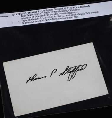 A collection of NASA Space Race & Moon Landing related autographs. Inc. Alan L Bean, Elliott M See, Eugene A Cernan, etc., some autopen cards include mission related stamped examples from the 1960's. (15) Inventory of represented Astronauts; BEAN, Alan L. - 9