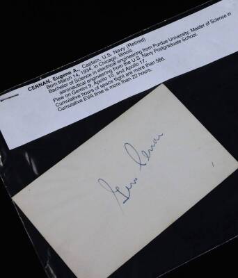 A collection of NASA Space Race & Moon Landing related autographs. Inc. Alan L Bean, Elliott M See, Eugene A Cernan, etc., some autopen cards include mission related stamped examples from the 1960's. (15) Inventory of represented Astronauts; BEAN, Alan L. - 14