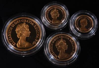 A Queen Elizabeth II gold proof coin collection set, comprising £5, £2, sovereign and half sovereign, 1982, with case, 21cm W, with box and paperwork. - 3