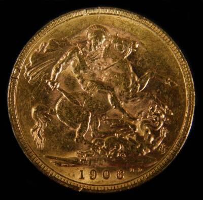 An Edwardian gold full sovereign, 1906.