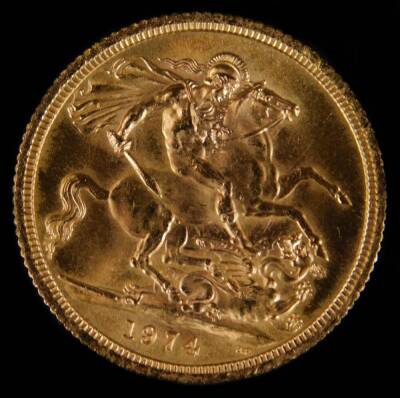 An Elizabeth II gold full sovereign, 1974.