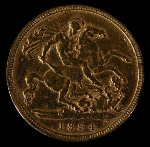 A Victorian gold half sovereign, 1894.