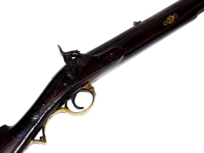 An early 19thC 1837 British Colonial .704 two groove percussion rifle, with walnut stock and brass mounts, 118cm W. - 2