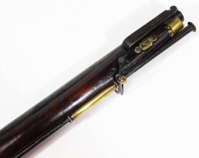 An early 19thC 1837 British Colonial .704 two groove percussion rifle, with walnut stock and brass mounts, 118cm W. - 7