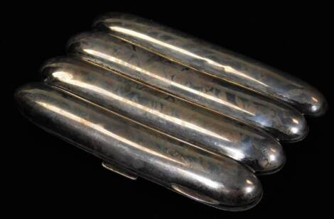 A Victorian silver cigar case, of shaped form, in four sections with gilt coloured interior, Birmingham 1896, 13cm W, 4½oz.