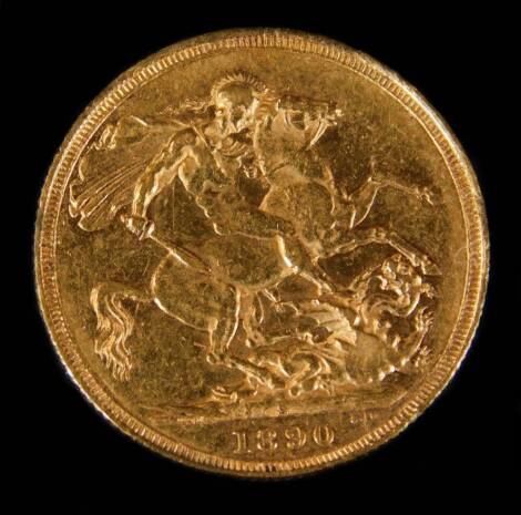 A Victorian gold full sovereign, 1890.