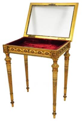 A 19thC style French gilt wood bijouterie cabinet, of rectangular form, with a heavily carved border, with raised frieze on turned cylindrical legs heavily carved with acanthus leaves, 75cm H, 65cm W, 48cm D. - 2