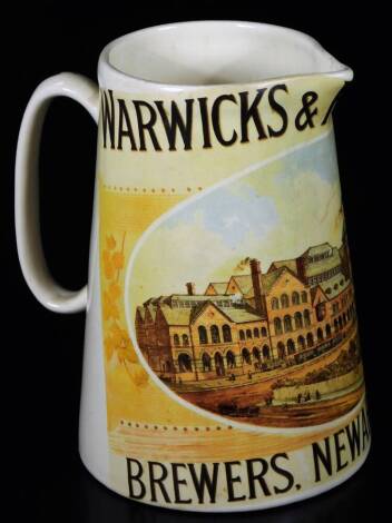 A Warwick and Richardson Brewers Newark on Trent large gallon jug, decorated with a view of the brewery, 22cm H.