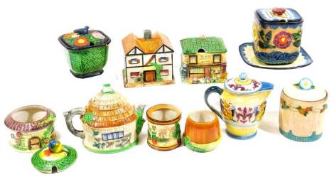 Various 20thC Maruhon and Marutomo wares, to include a teapot, hot water jug, cottage jam pots and covers, all brightly coloured. (19)