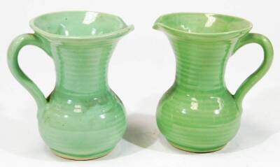 Various Bourne Denby and Lovatt Langley ewers and jugs, plus a flower vase, all green ground, c1930. (10) - 6