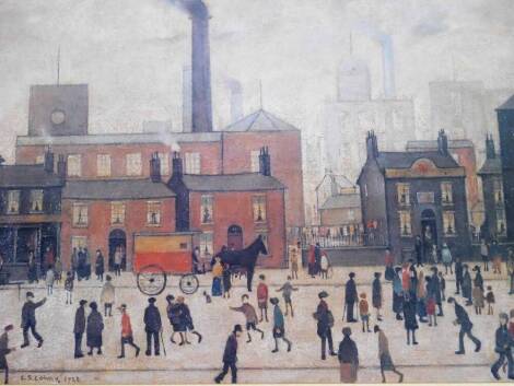 After Lowry. Street Scene, print, unsigned, 50cm x 65cm.