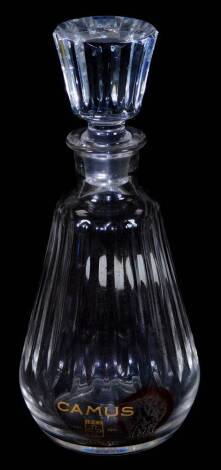 A 20thC Baccarat glass Camus brandy advertising decanter, with mallet body, shaped stopper and circular foot, marked beneath, 27cm H.