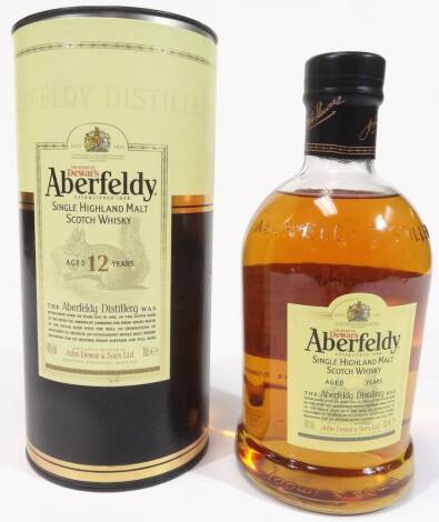 A bottle of Aberfeldy single malt 12 Year old Scotch whisky, 70cl, in card tube.