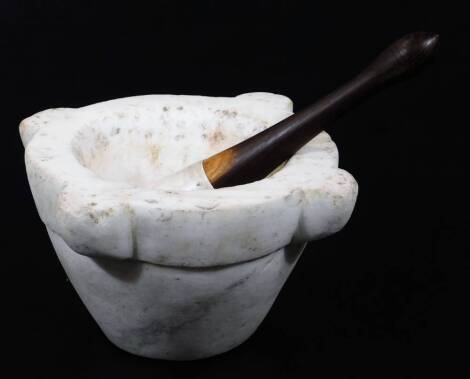 A 20thC marble pestle and mortar, of shaped form, 23cm W