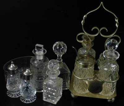 Various cut glass jars, needle jars, dressing table sets, etc. base metal bottle cruet set, 28cm H, part cruets, needle jar, etc. (a quantity) - 3