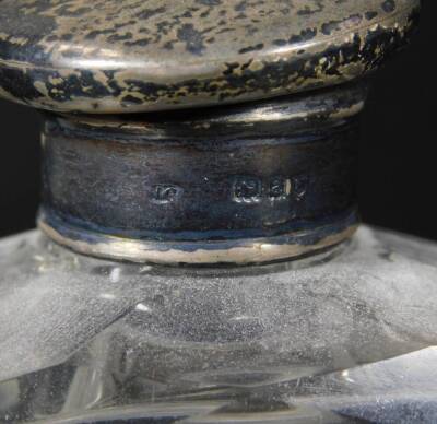 A dressing table jar, of shouldered square form, with silver lid, 14cm H, a cut glass salt with silver top and a vase of bellied form with silver collar. (3) - 2