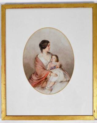 19thC English School. Portrait of a lady and child, watercolour, unsigned, 29cm x 22cm. - 2