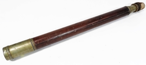 A early 20thC Ross of London telescope, of cylindrical form with brown leather centre, 80cm W.