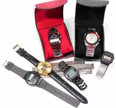 Various gentleman's wristwatches, an Orlando with three subsidiary dials, the 4cm main dial with fixed bezel and bracelet, a further Orlando cased watch and various others, straps, etc. (a quantity)