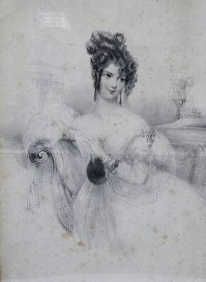 After William Sharp and John Hayter. Miss Mordaunt, black and white lithograph with handwritten annotation Livs.....to J P Harley, October 1830, 37cm x 27cm.