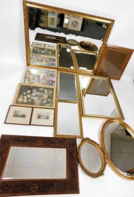 Various mirrors, prints, pictures, etc. French prints, 40cm x 50cm, a rectangular mirror, etc. (a quantity)