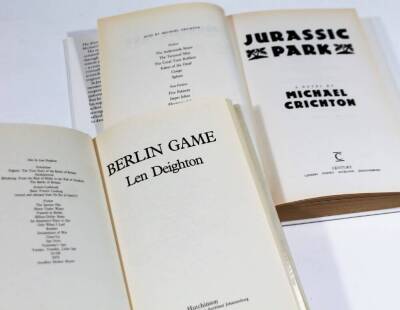 Various books, Greene (Graham) Travels With My Aunt, Bodley Head, hardback with dust wrapper, first edition 1969 and A Burnt Out Case, Crichton (Michael) Jurassic Park, copyright 1991, hardback with dust wrapper, Steinbeck (John) The Grapes of Wrath, Ma - 8