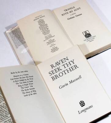 Various books, Greene (Graham) Travels With My Aunt, Bodley Head, hardback with dust wrapper, first edition 1969 and A Burnt Out Case, Crichton (Michael) Jurassic Park, copyright 1991, hardback with dust wrapper, Steinbeck (John) The Grapes of Wrath, Ma - 9