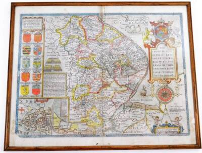 After Baskett & Chiswell. Map of Lincolnshire in colours, 17thC style, 43cm x 54cm.