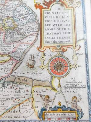 After Baskett & Chiswell. Map of Lincolnshire in colours, 17thC style, 43cm x 54cm. - 2