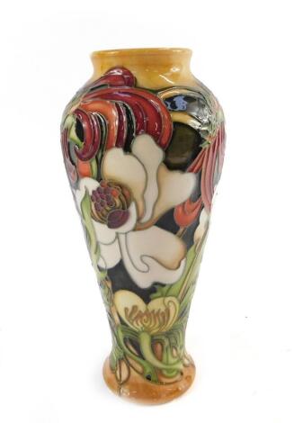 A Moorcroft pottery vase decorated in the Edwardiana pattern, of baluster form, circa 2005, signed by Emma Bossons, painted and impressed marks, 21.5cm H.