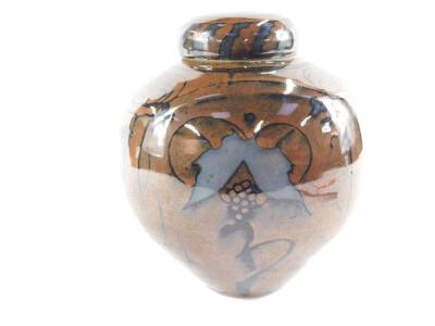 A late 20thC Studio pottery ginger jar and cover by Colin Frith, high lustre with stylised motifs against a brown ground, painted mark, 30cm H.