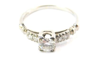 A Jabel 18ct white gold and diamond solitaire ring, with diamond set shoulders, approx 0.5cts, size H, 1.9g. - 2