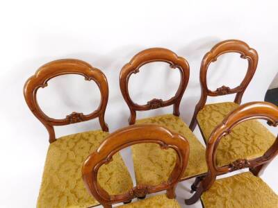 A set of six Victorian mahogany balloon back dining chairs, with over stuffed seats and turned legs. - 2