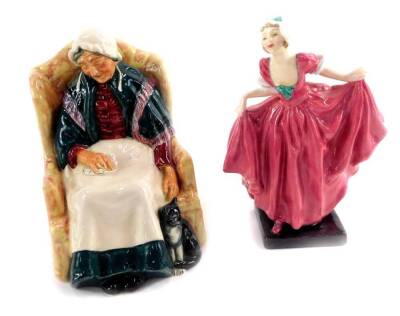 A Royal Doulton figure modelled as Delight, together with another Forty Winks, HN1974. (2)