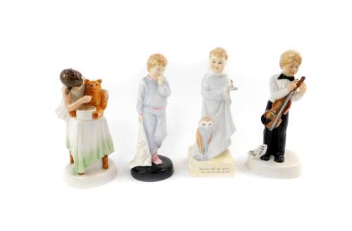 Four Royal Doulton figures, comprising And One For You, HN2970, I'm Nearly Ready, HN2976, both Childhood Days series, Sleepy Darling, HN2953, and The Land Of Nod, HN4174, artist's copy, signed.