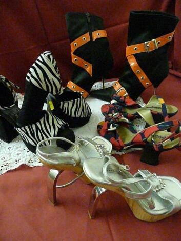 A group of ladies shoes - Yves St Laurent multi flower peeptoe with ankle strap